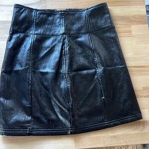 Free People black faux leather miniskirt zipper on side and slit in front SEXY!